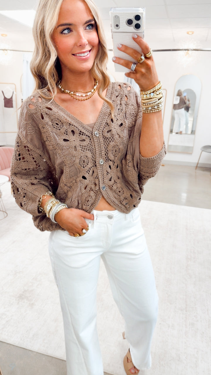 Desert Dream Crochet Cardigan-Powder Cocoa