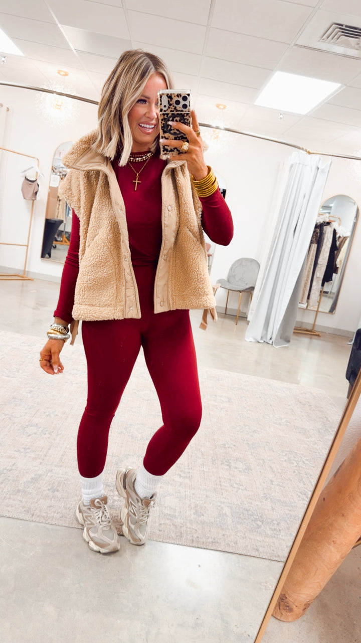 Laken Round Neck Top-Dark Burgundy