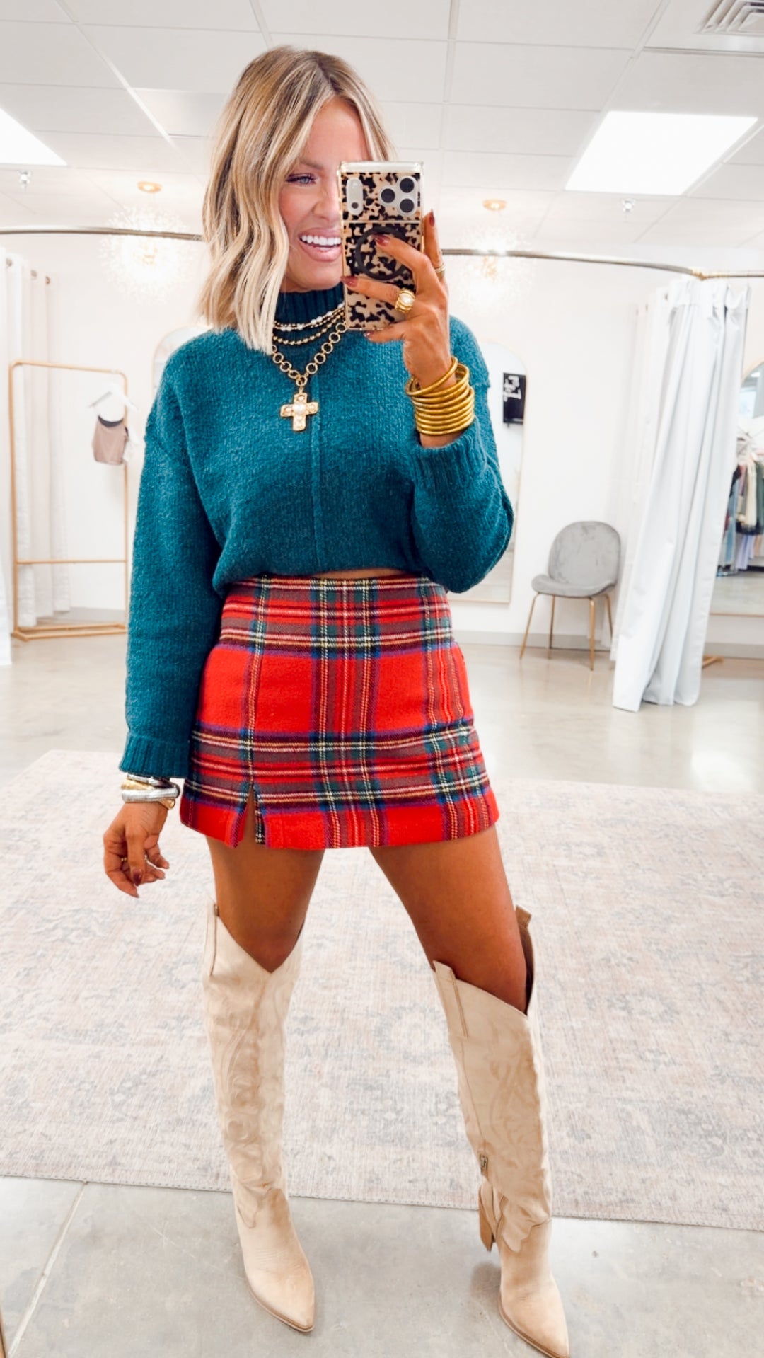 Merry Plaid Skort-Red