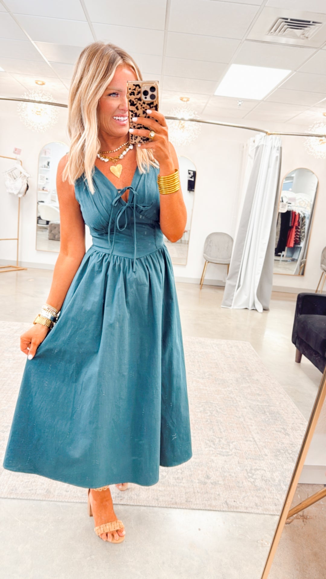 Payton Flare Midi Dress-Hunter Green