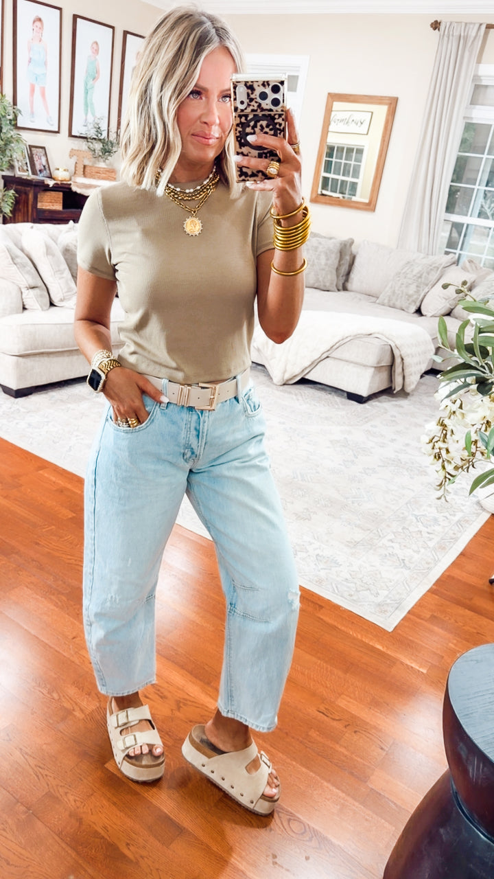 The Just Right Ribbed Tee-Mocha