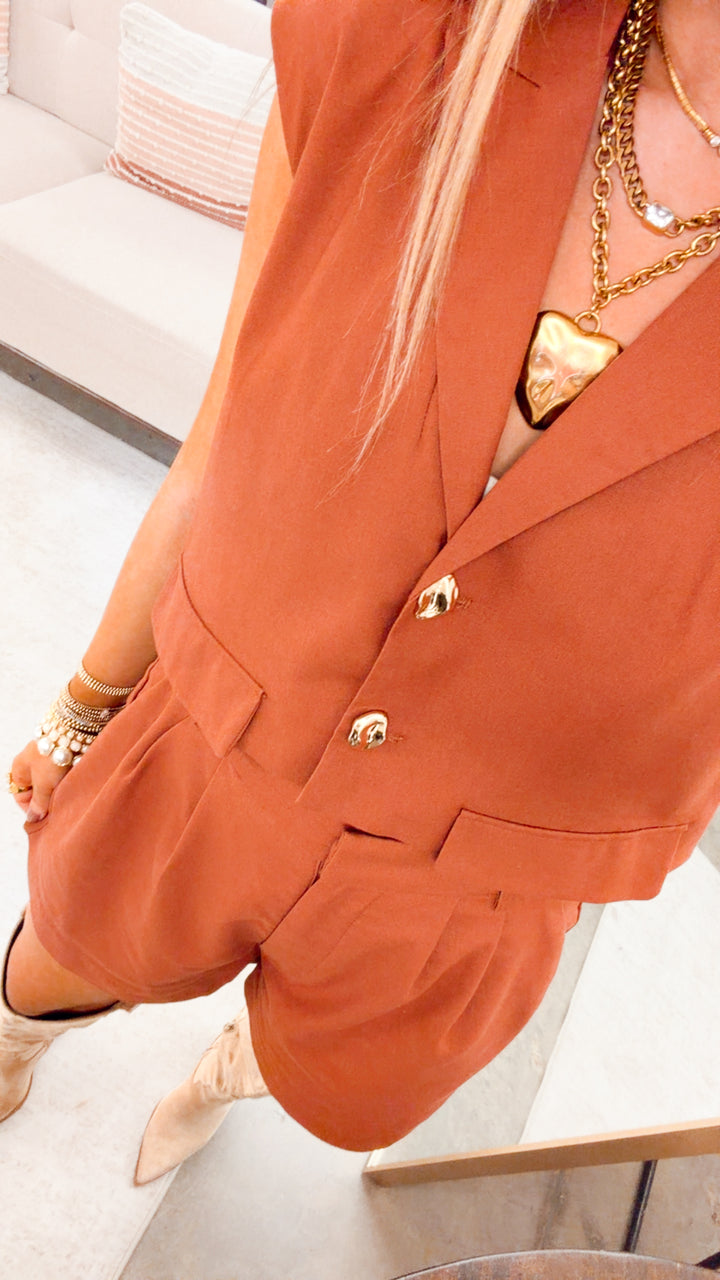 The Monaco Vest & Shorts Set-Rust