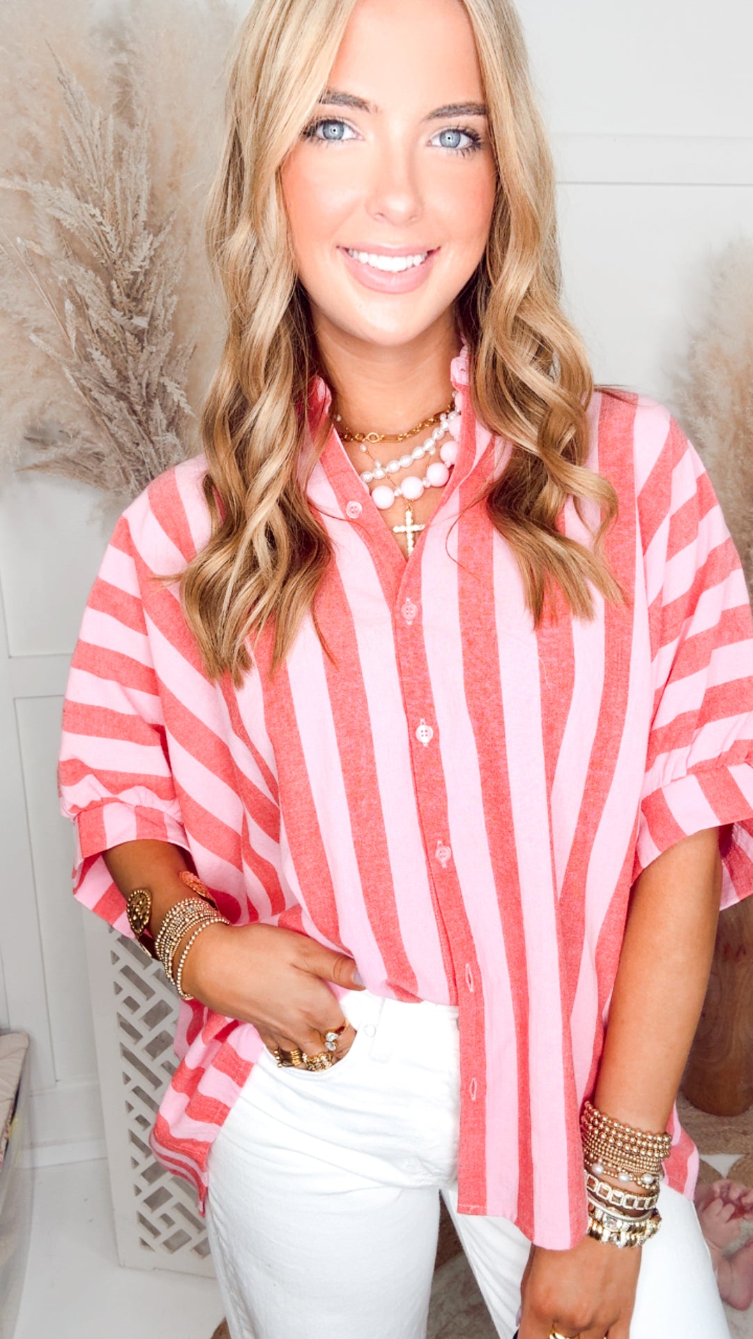 Poppy Striped Top-Red/Pink
