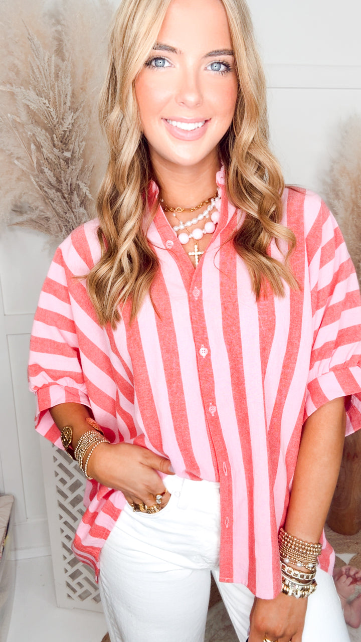 Poppy Striped Top-Red/Pink