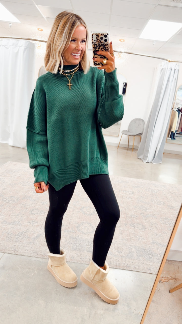 Green Chill Mock Neck Sweater