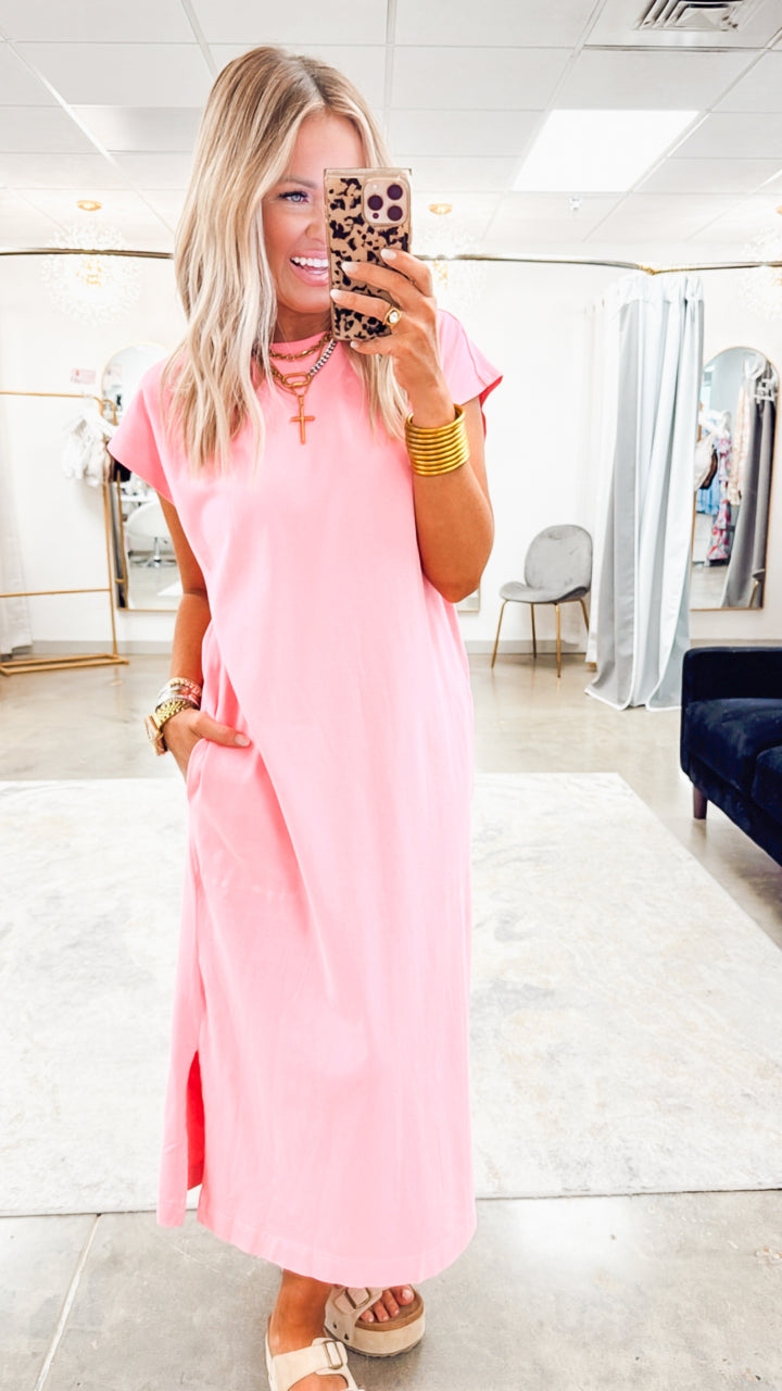 Oversized Maxi T-Shirt Dress-Pink