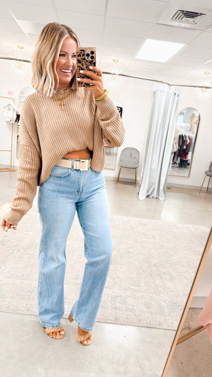 Remi Cropped Sweater-Taupe