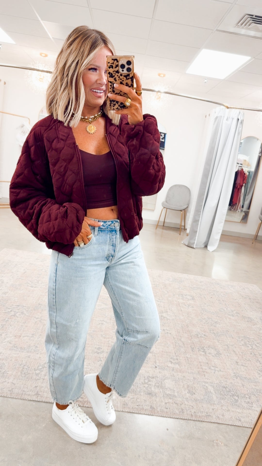 Naomi Quilted Bomber Jacket-Dark Cherry