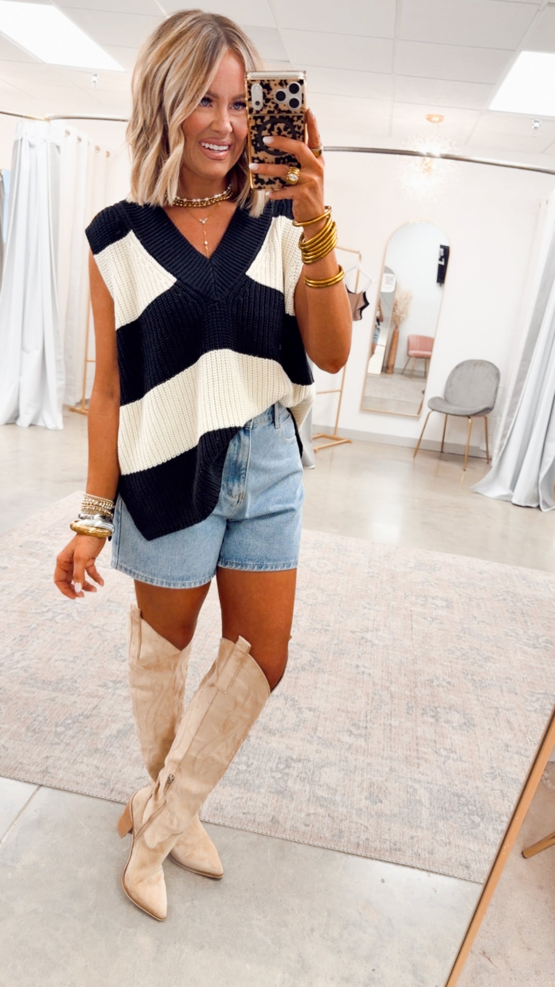 Gabby Sweater Vest-Black/Cream