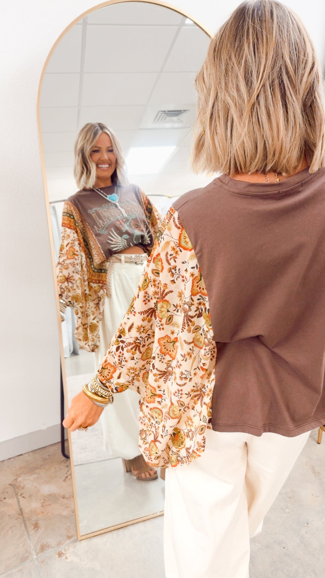 Rock N Roll Graphic Kantha Top-Brown