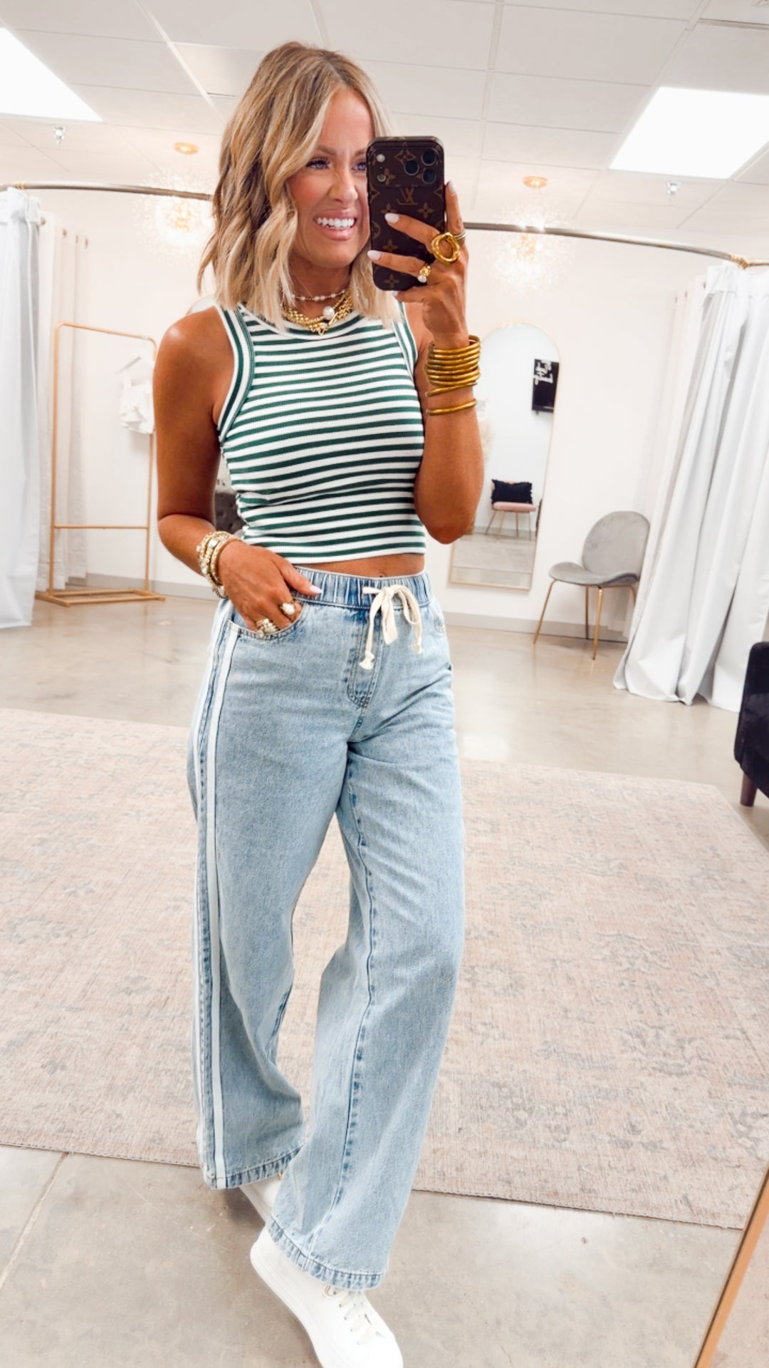 Striped Ribbed Racerback Tank-Green