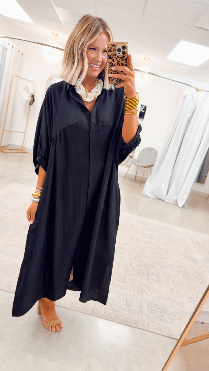The Haven High-Low Shirt Dress-Black