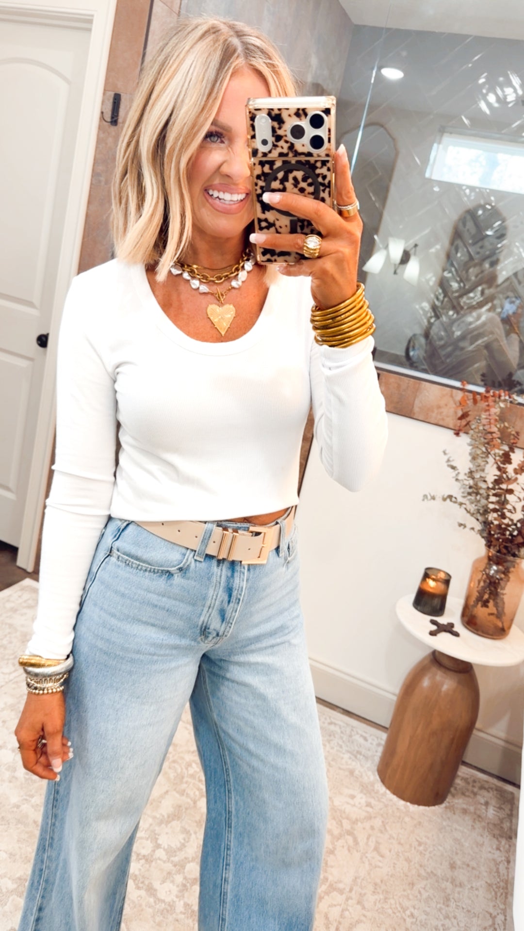 Classic Long Sleeve Scoop Neck Top-White