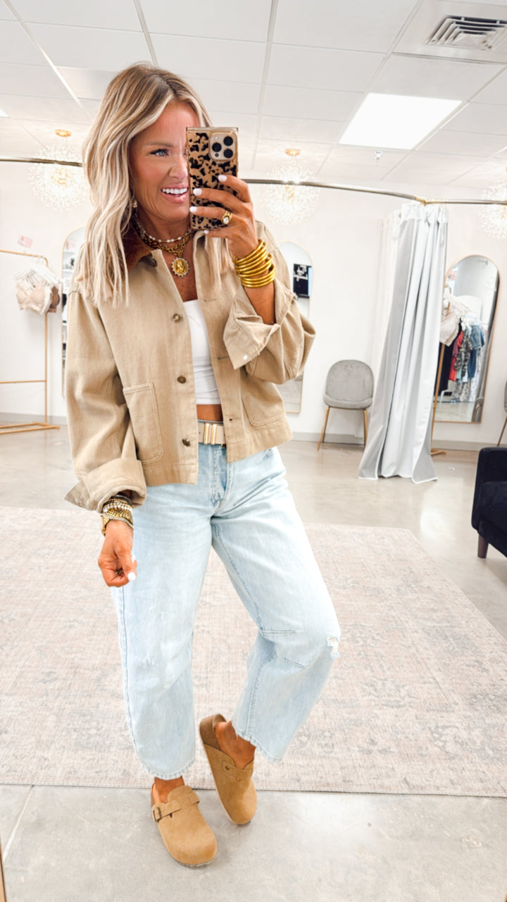 Dakota Cropped Barn Jacket-Taupe