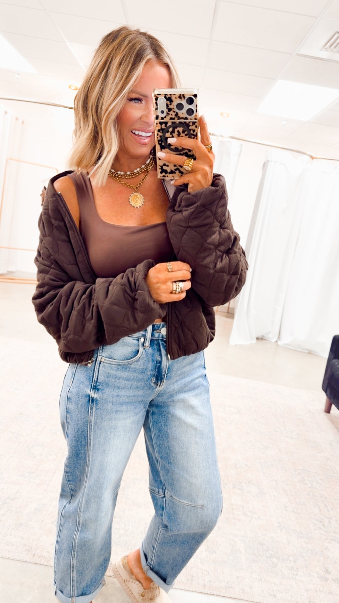 Naomi Quilted Bomber Jacket-Espresso