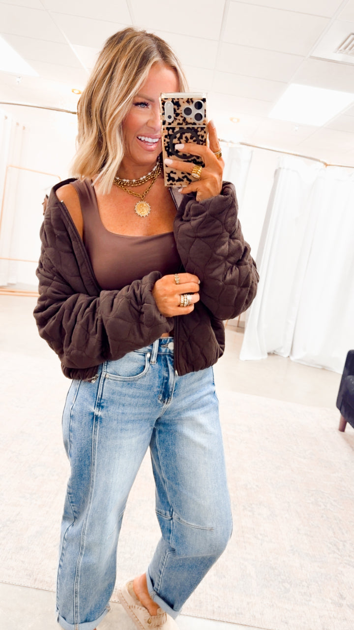 Naomi Quilted Bomber Jacket-Espresso