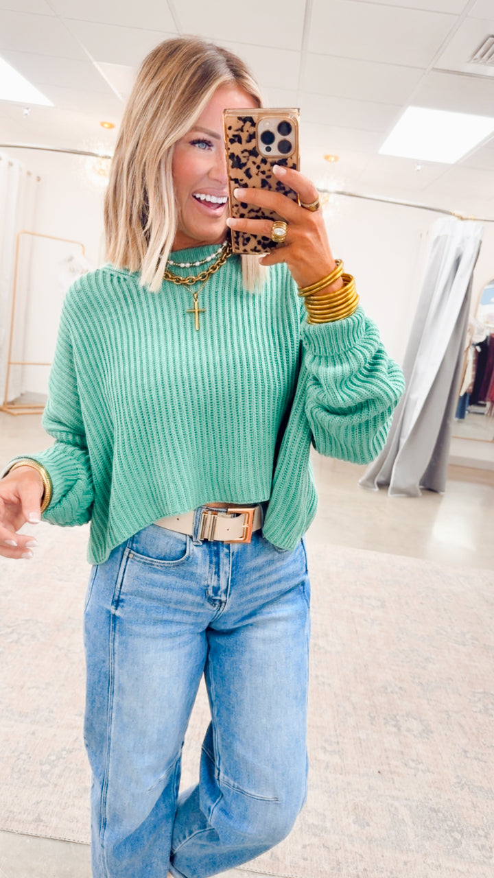 Remi Cropped Sweater-Emerald