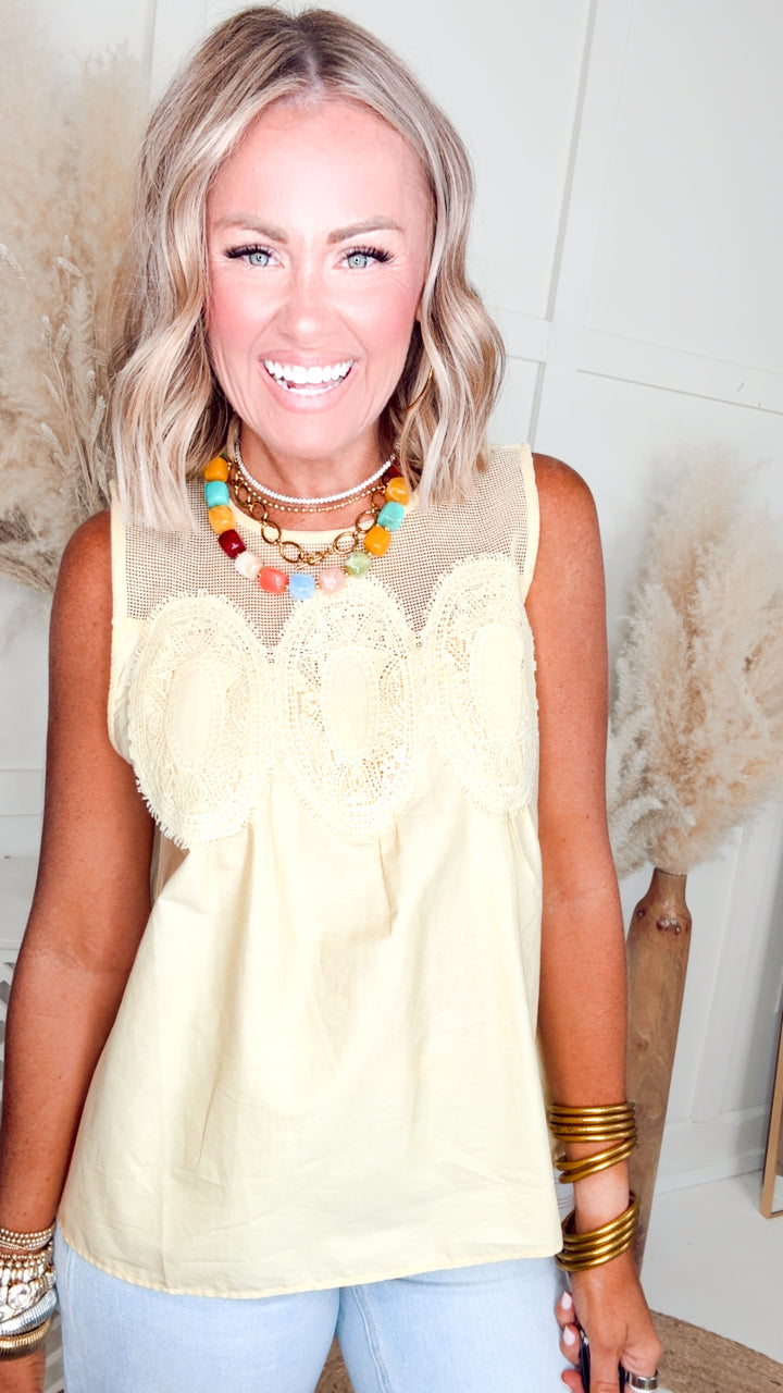The Evermore Lace Top-Yellow