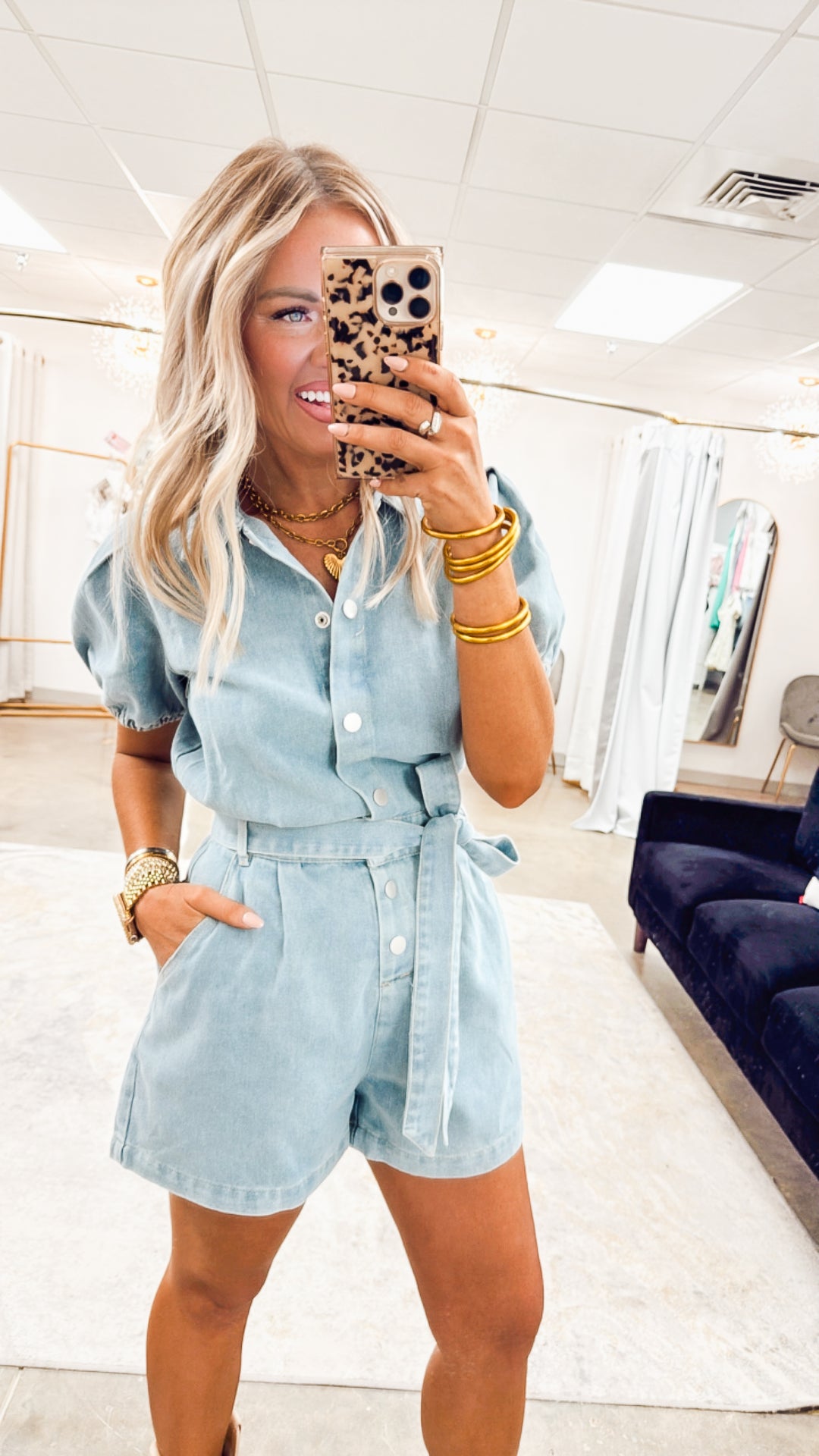 Dylan Puff Sleeve Denim Romper