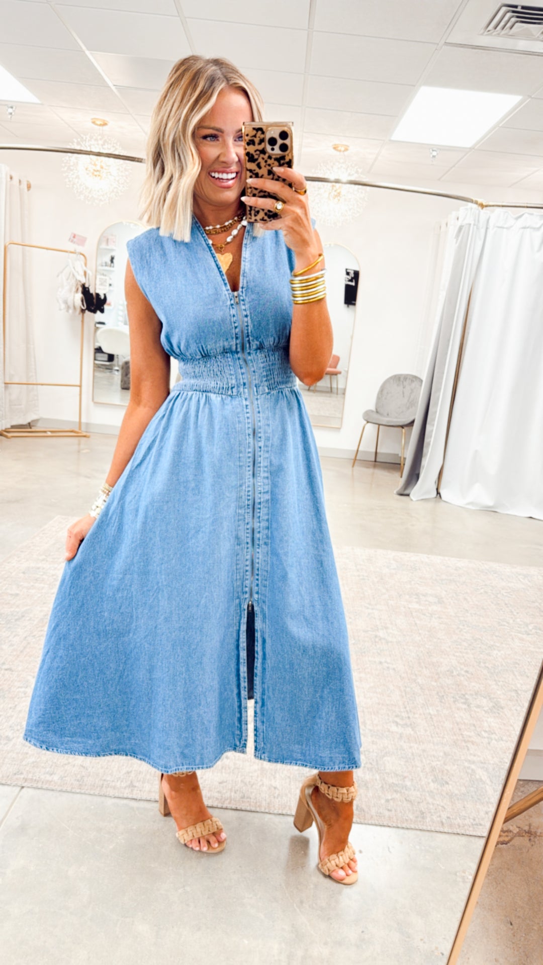 Knox Denim Midi Dress-Medium Wash