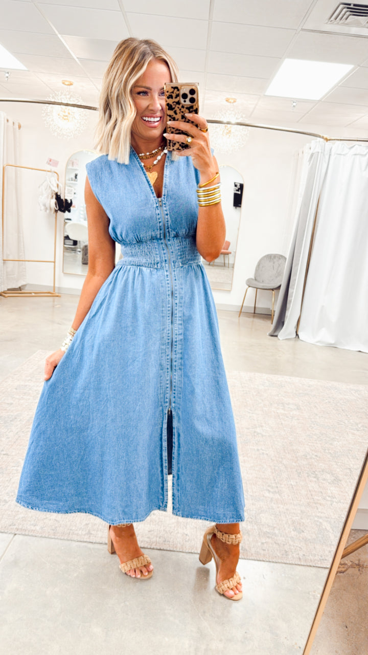 Knox Denim Midi Dress-Medium Wash