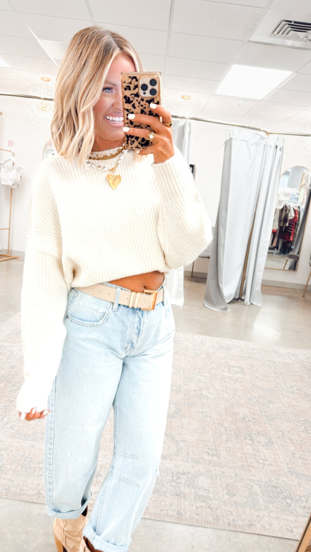 Ainsley Fitted Hem Sweater-Whip Cream