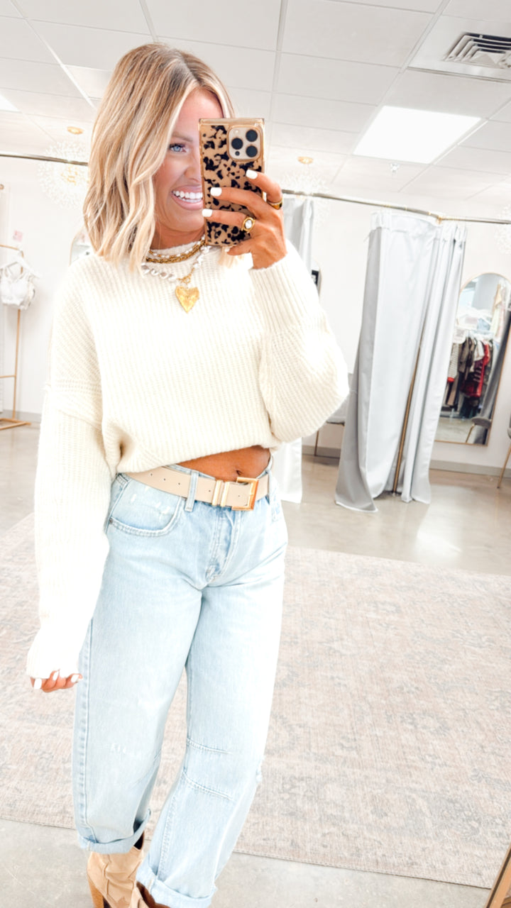 Ainsley Fitted Hem Sweater-Whip Cream