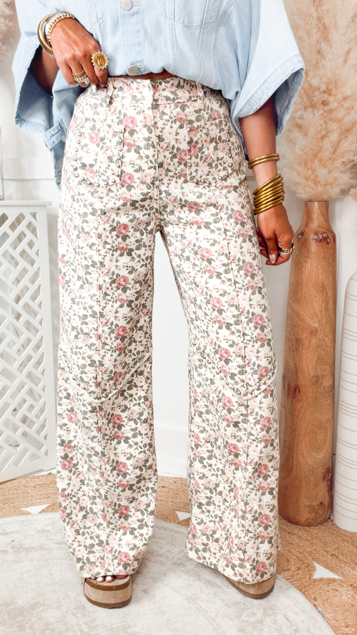 The Presley Stud Wide Leg Pants- Floral