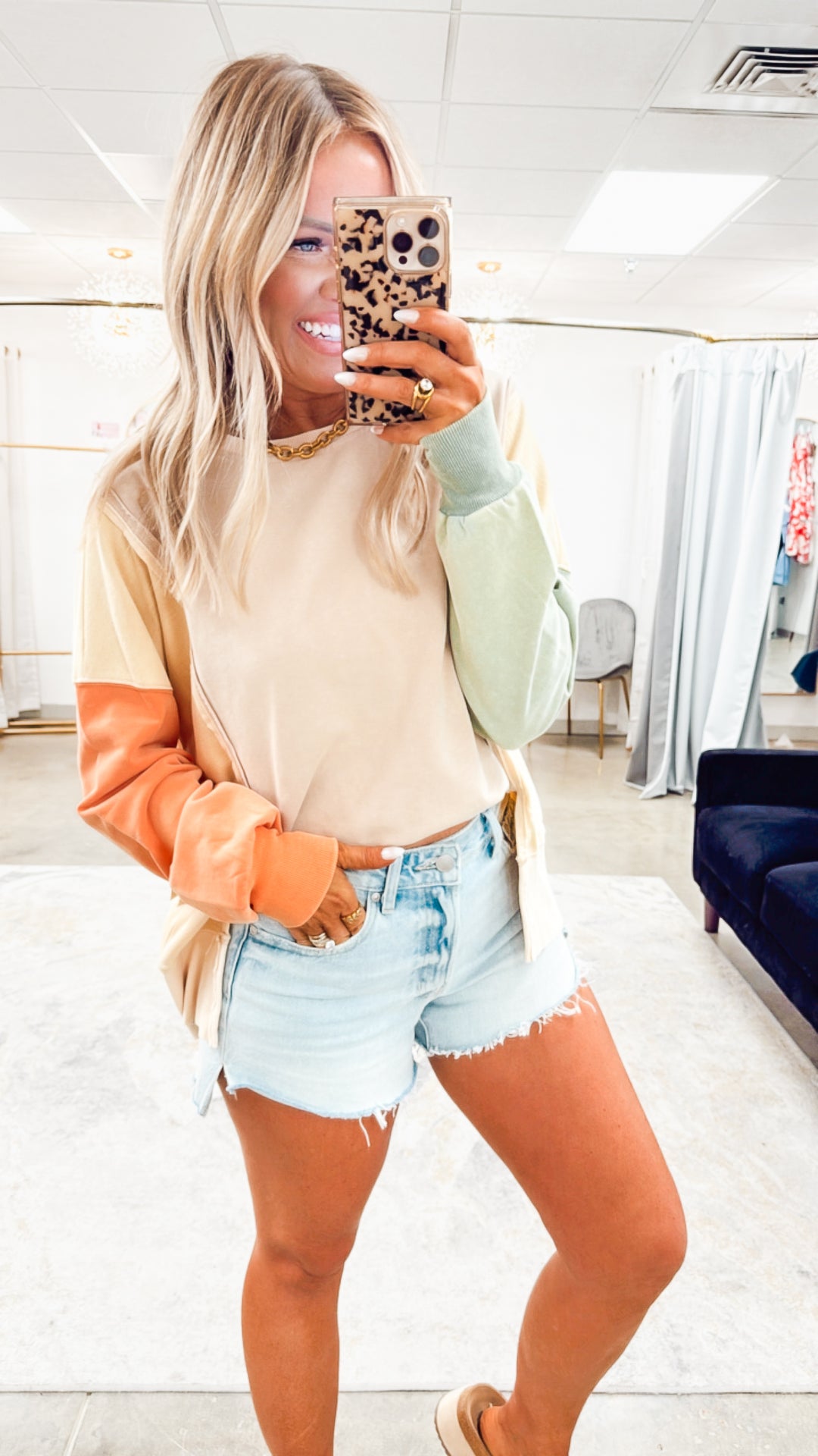 The Riley Color Block Sweatshirt- Taupe