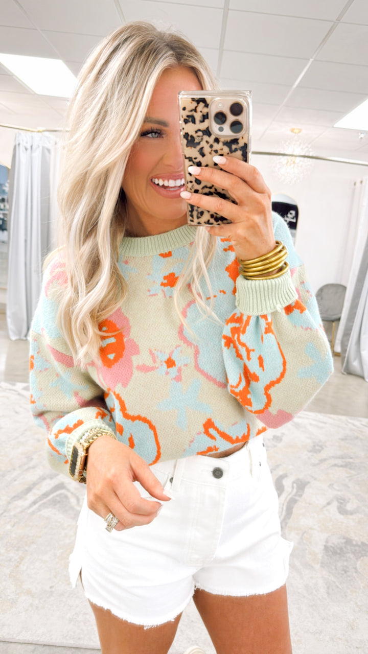 Floral Abstract Knit Sweater
