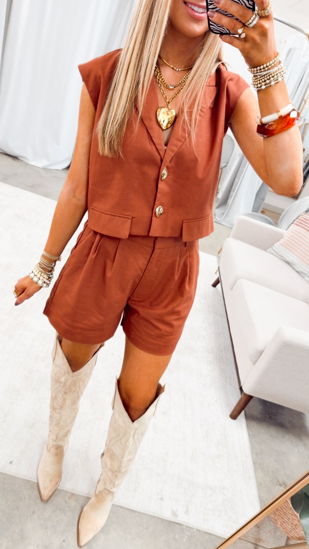 The Monaco Vest & Shorts Set-Rust