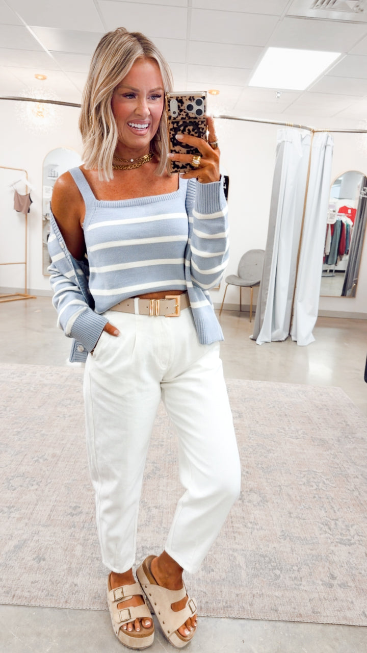 Hazelwood Cami & Cardigan Set-Blue/Cream