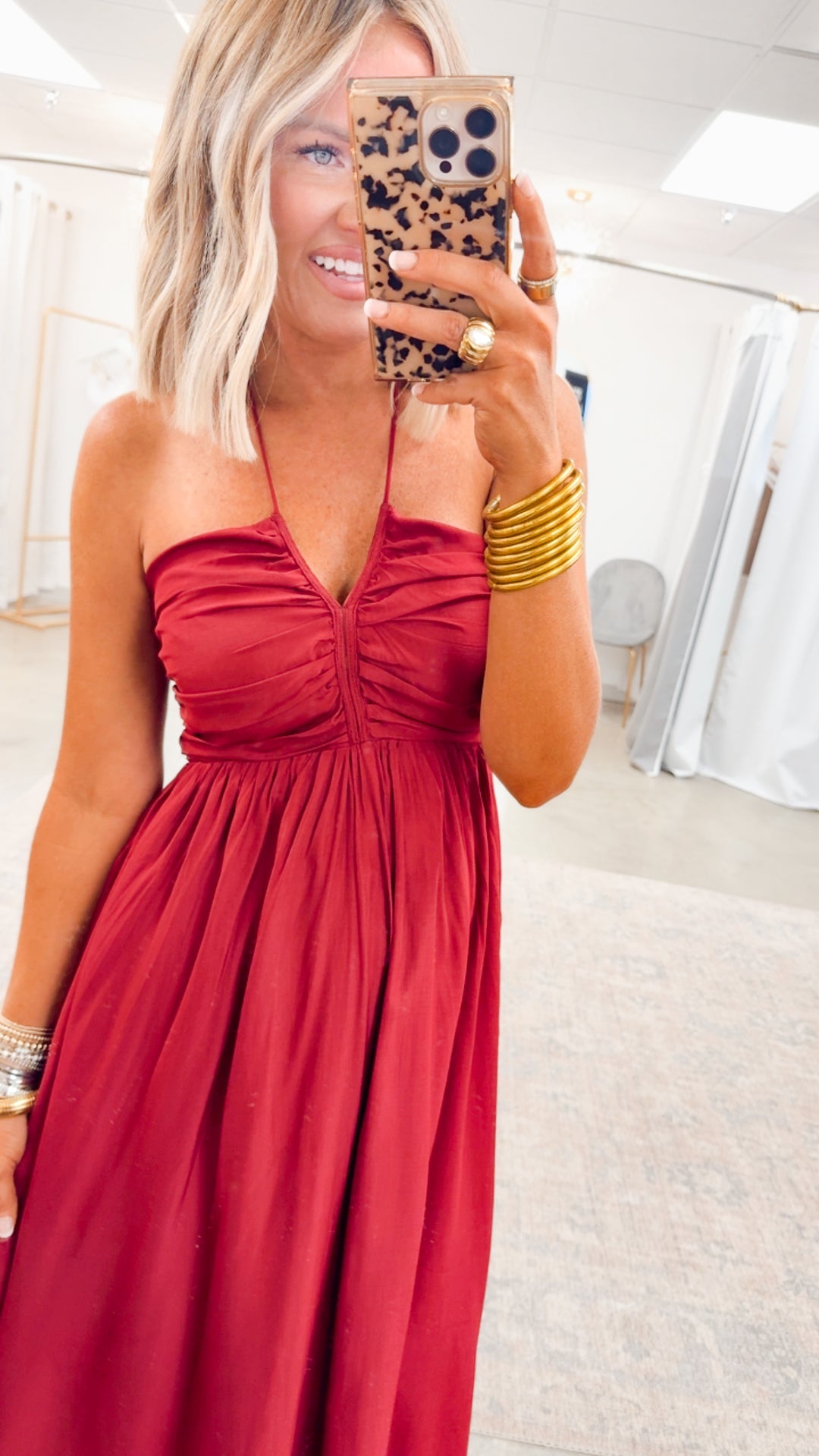 Anastasia Smocked Back Midi Dress-Wine