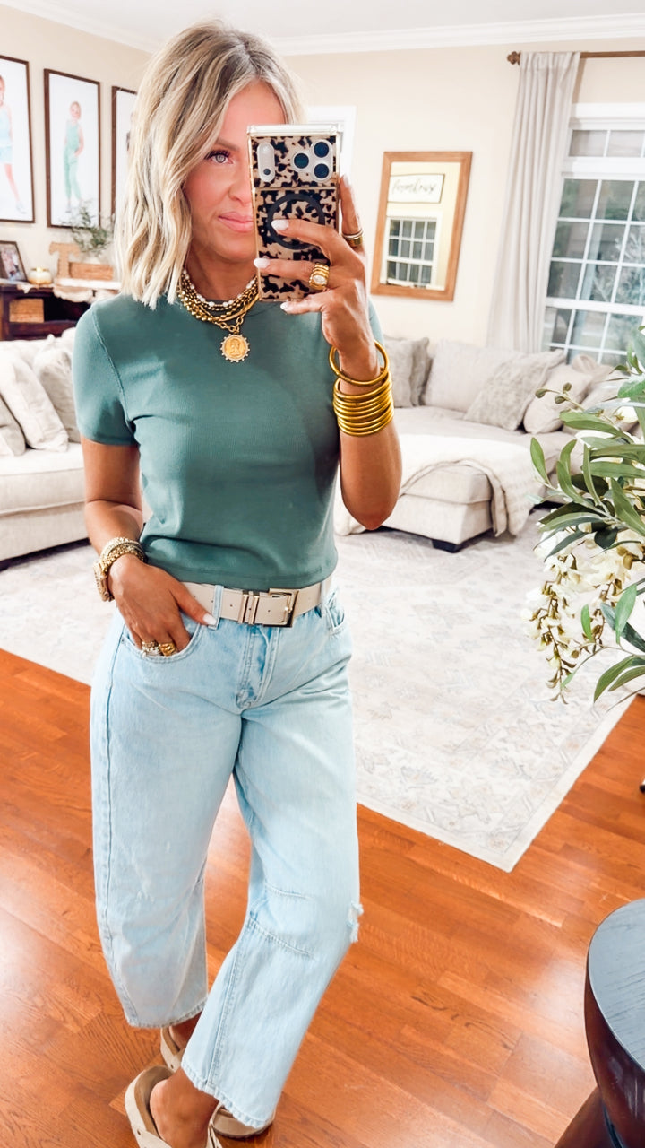 The Just Right Ribbed Tee-Green
