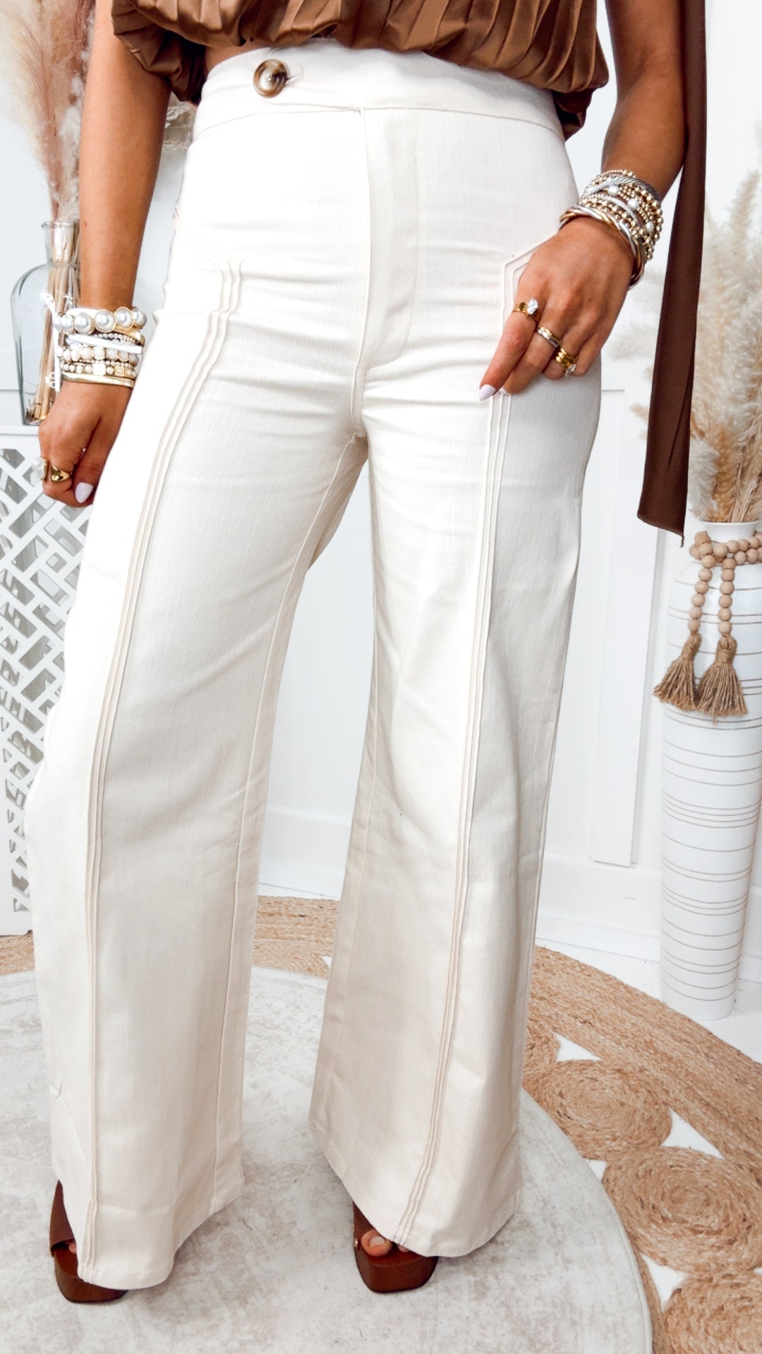 Katherine High Waisted Wide Leg Jean-Ecru