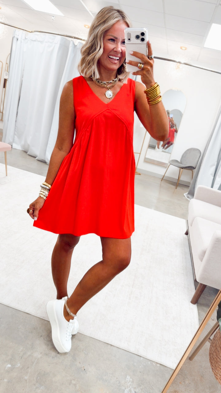 The Sailaway Mini Dress-Red