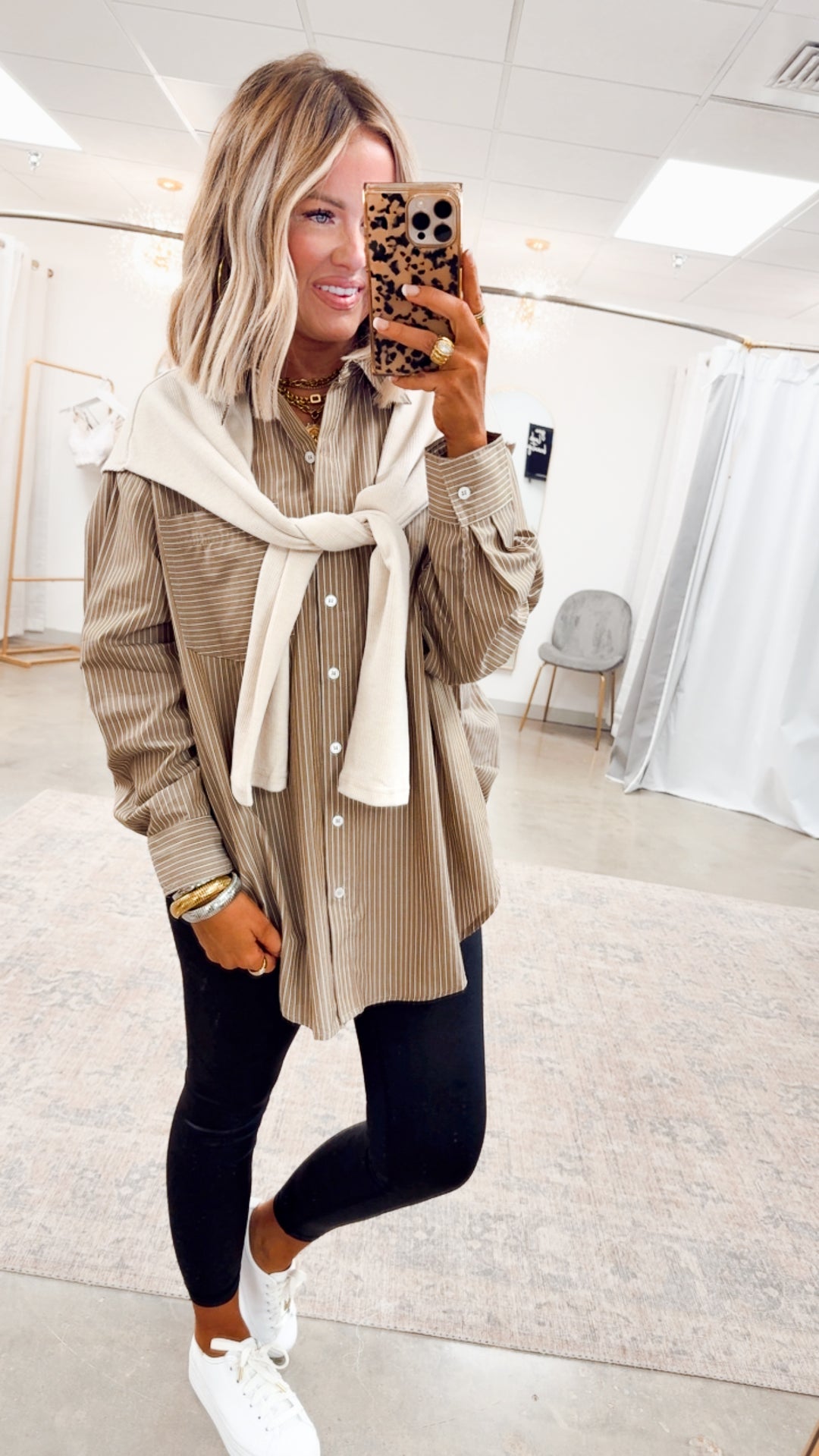 Evelyn Striped Top-Ash Olive