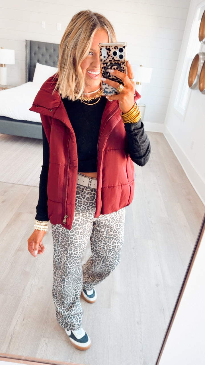 Summit Puffer Vest-Burgundy