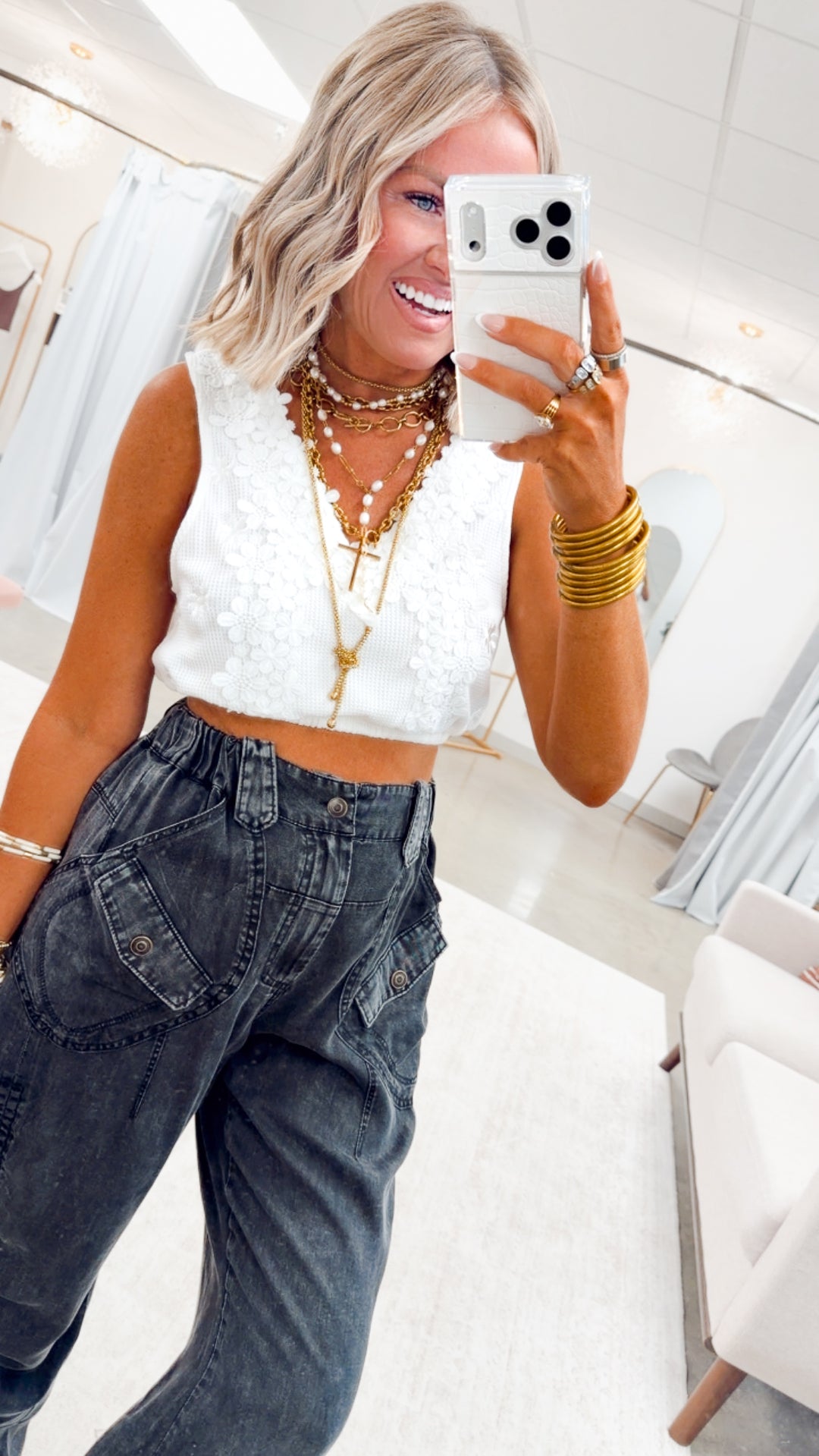 Honeylace Tank Top-White