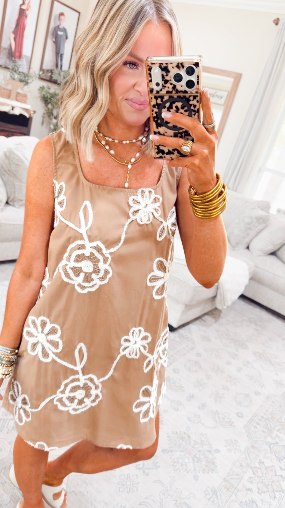 Petal Pop Mini Dress-Tan/White