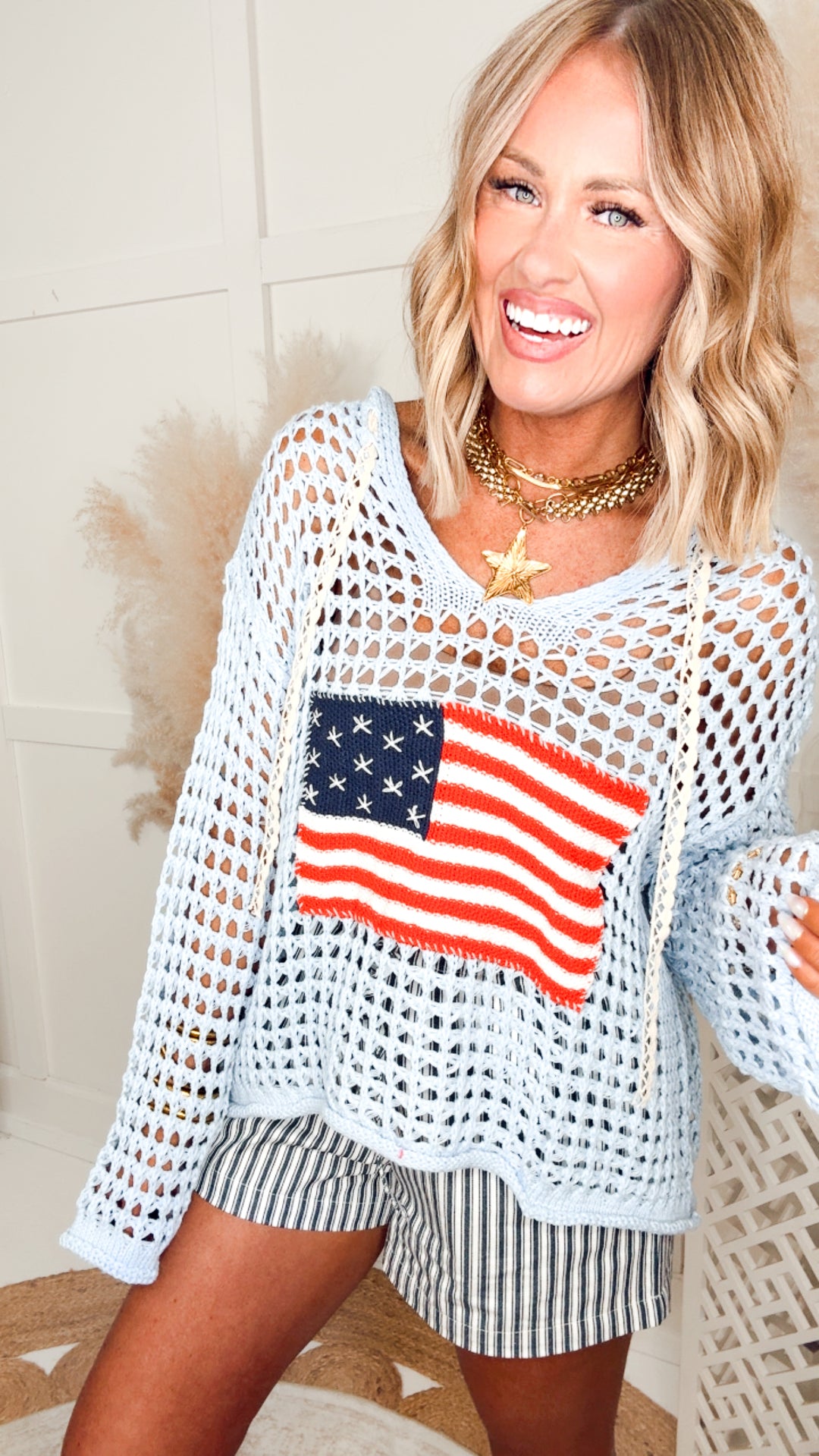 The All-American Sweater Top-Blue