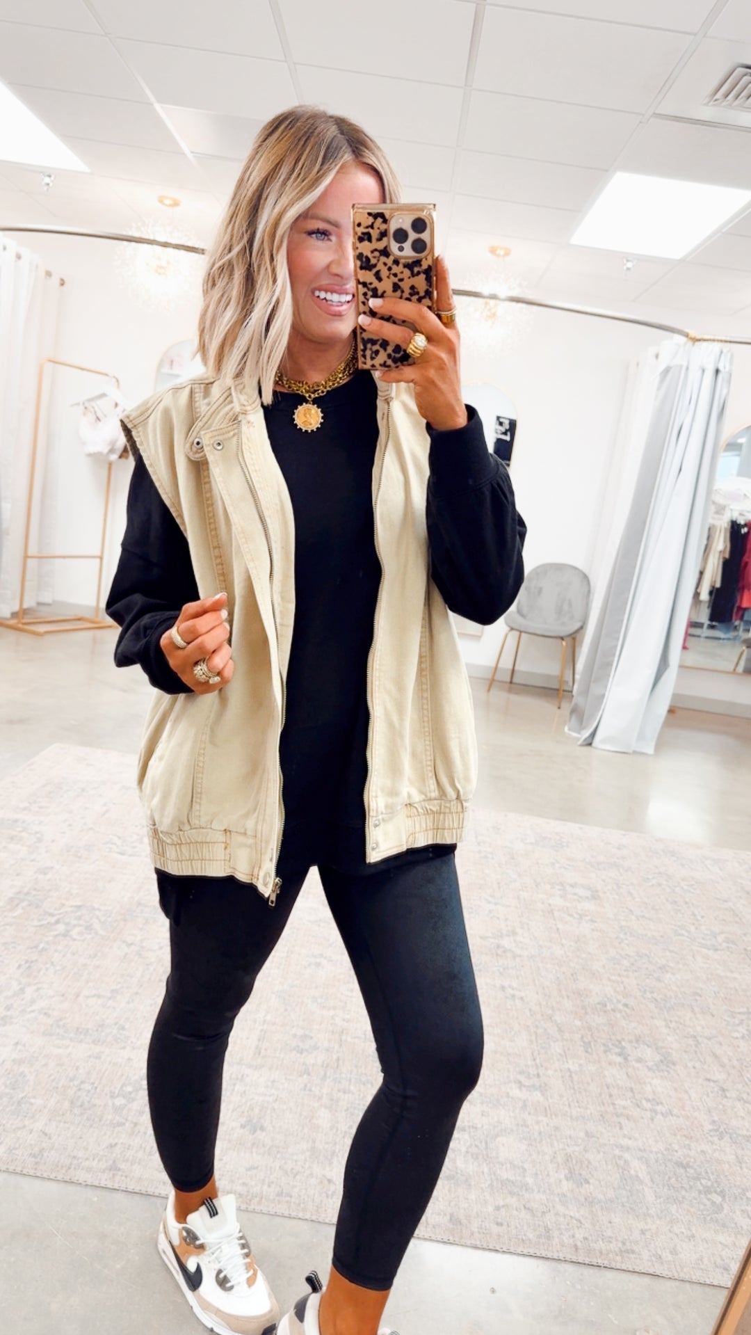 Denim High Neck Vest-Sandstone