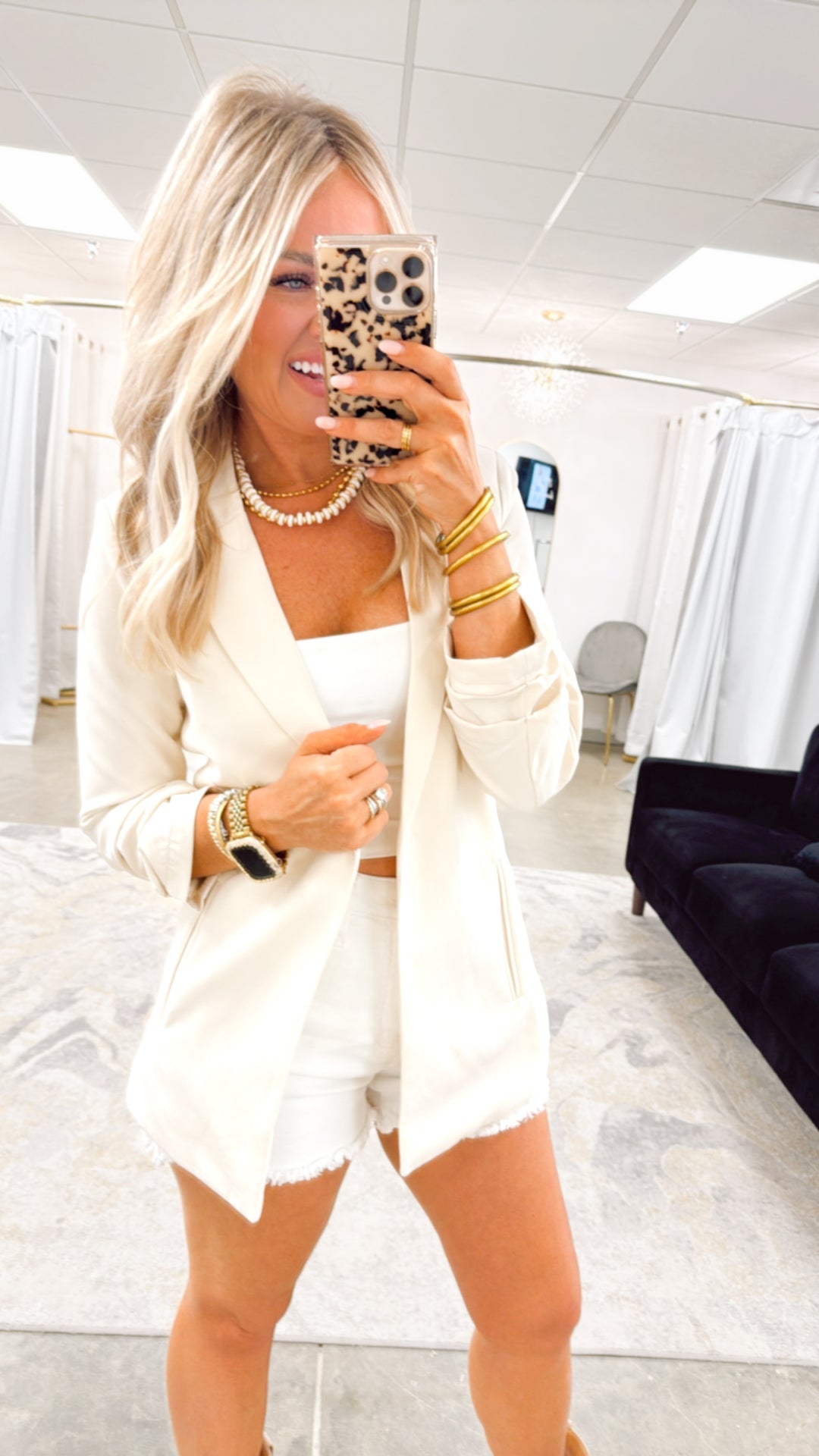 The Modern Ruched Sleeve Blazer-Cream