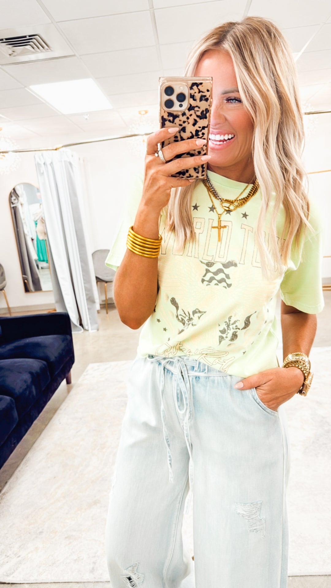 World Tour Rock N Roll Cropped Tee-Lime