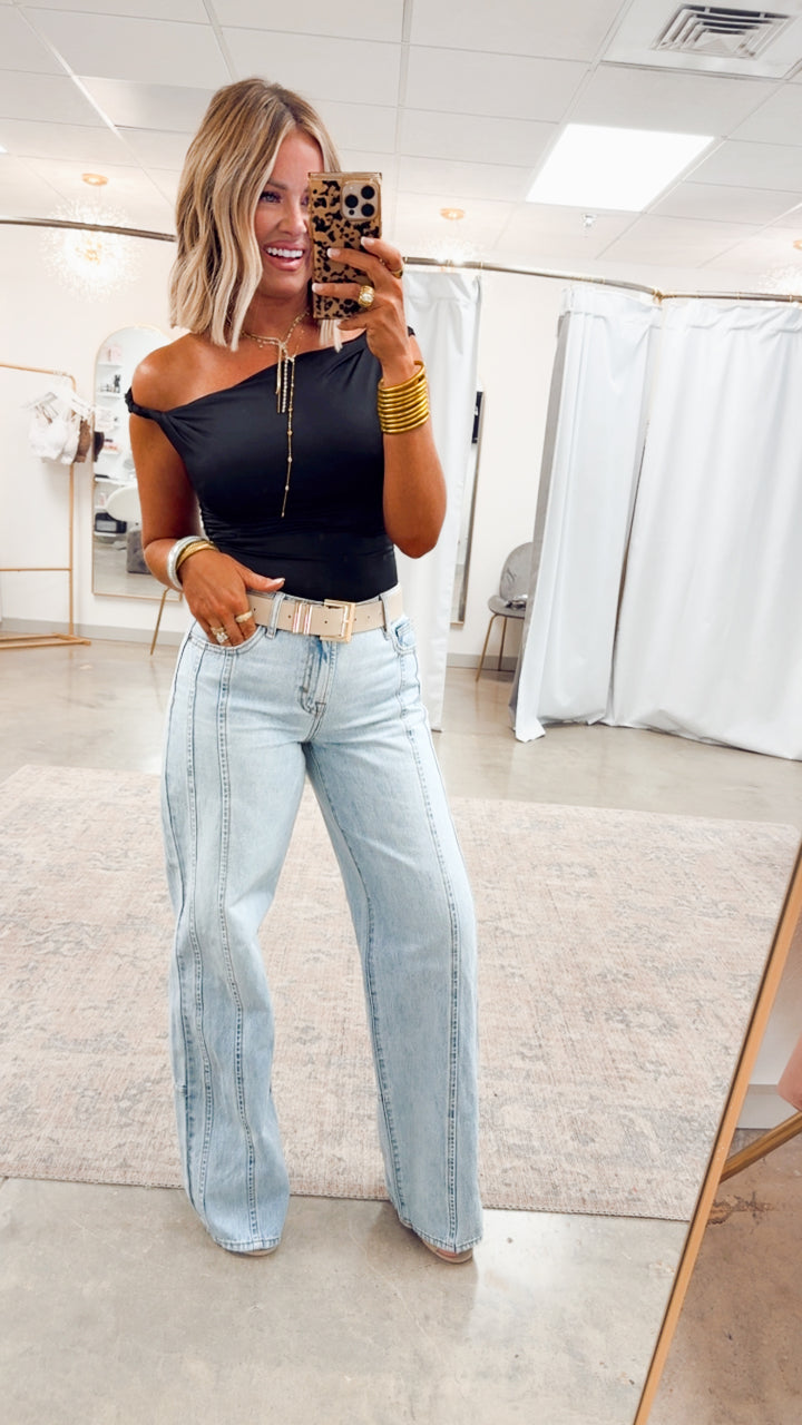 Claire Off Shoulder Top-Black