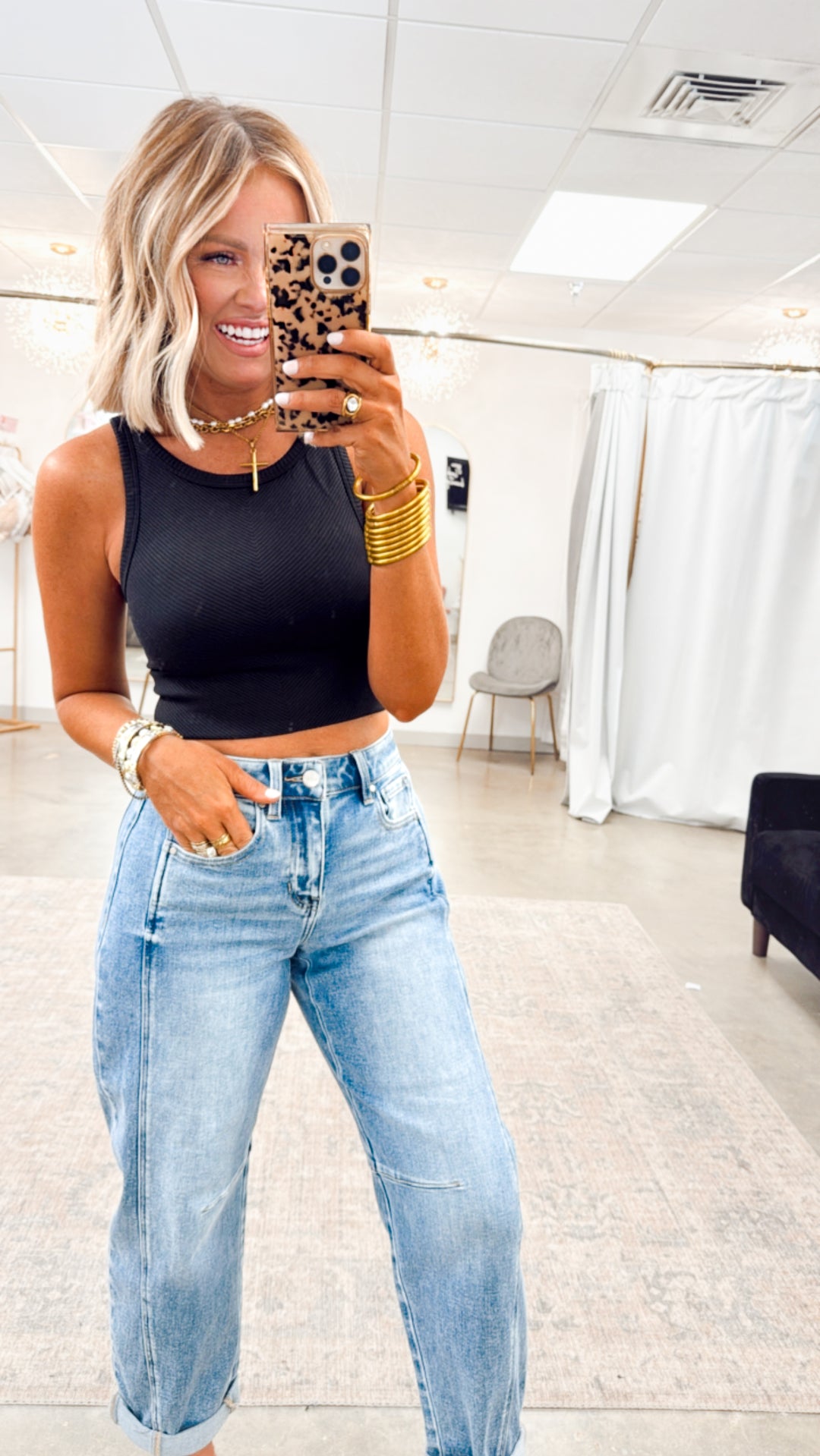 Basic Highneck Crop Top-Black