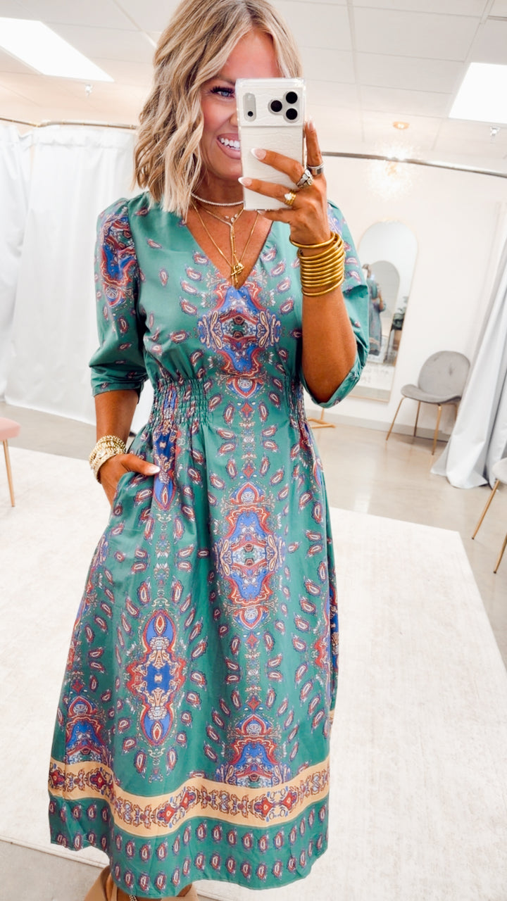 The Emerald Allure Midi Dress