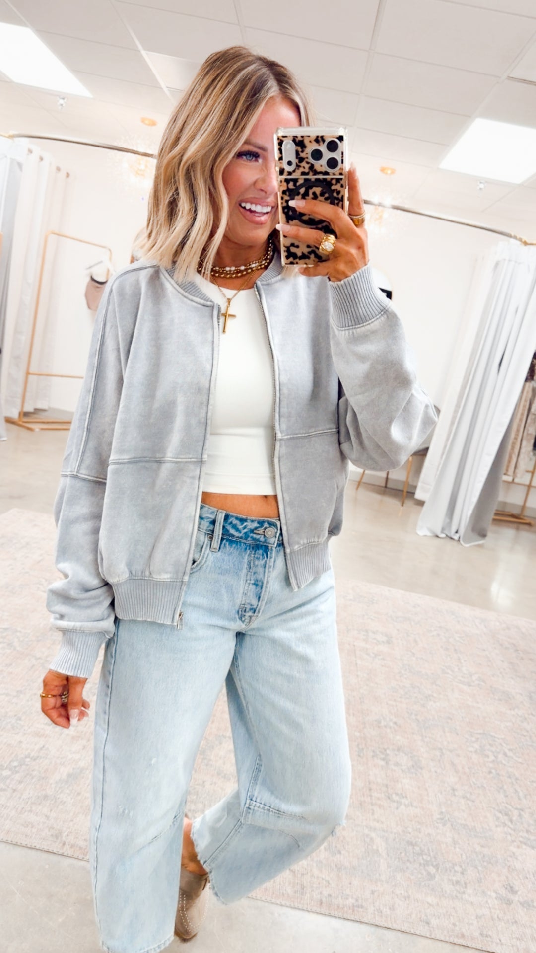 The Hayes Washed Fleece Zip-Up- Grey