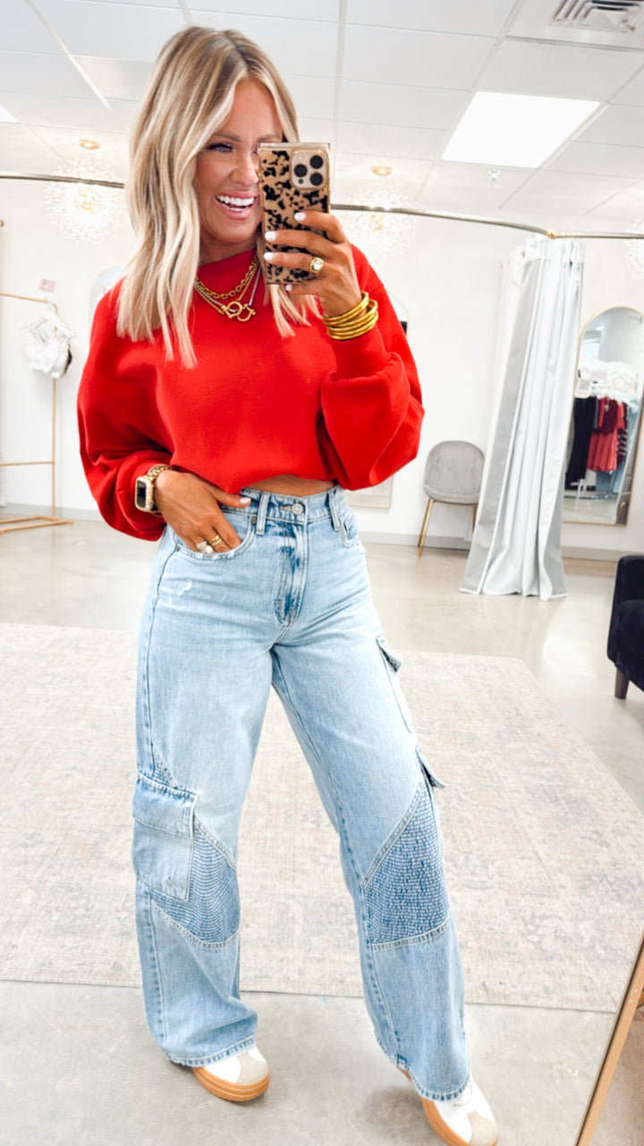 Lounge Ease Sweatshirt-Red