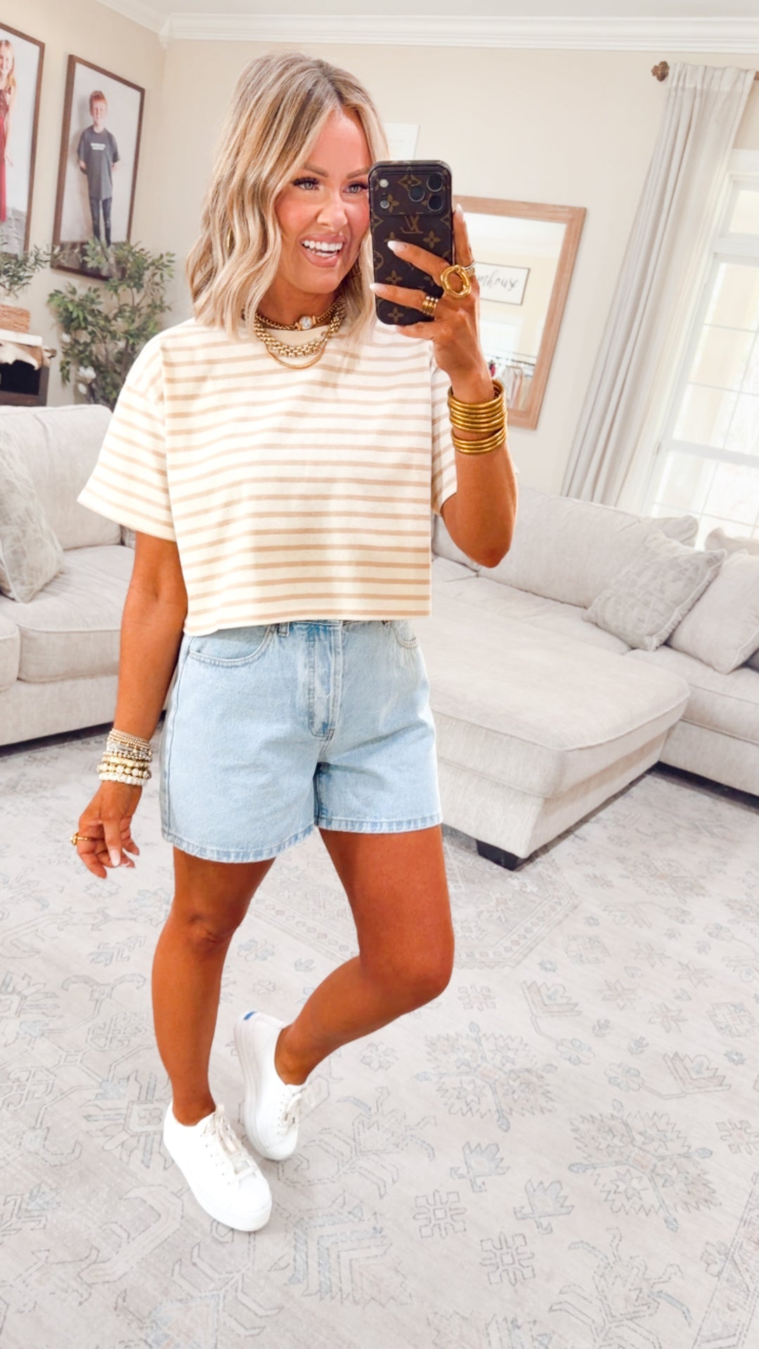 The Essential Cropped Stripe Tee-Taupe